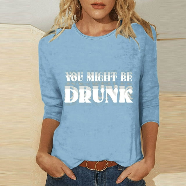 Jacenvly Hauts pour Femmes Décontractés en Liquidation Mode Journée des Femmes Imprimé Ample Décontracté Col Rond Manches Trois Quarts T-shirt chandail-Over Hauts et Blouses pour Femmes en Liquidation