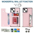 thumbnail image 6 of Dteck Case For iPhone 13,Slim Shockproof Zipper Card Slot Wallet Kickstand Shoulder Strap Full Cover Protector,Pink, 6 of 10