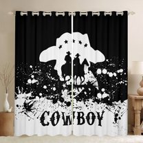 jejeloiu Southwestern Cowboys Blackout Curtains Set of 2 (52x84 Each),Vintage Splashing Ink Artwork Window Curtains,White Black Curtains and Drapes For Boys Teens,Ultra Soft Home Decor
