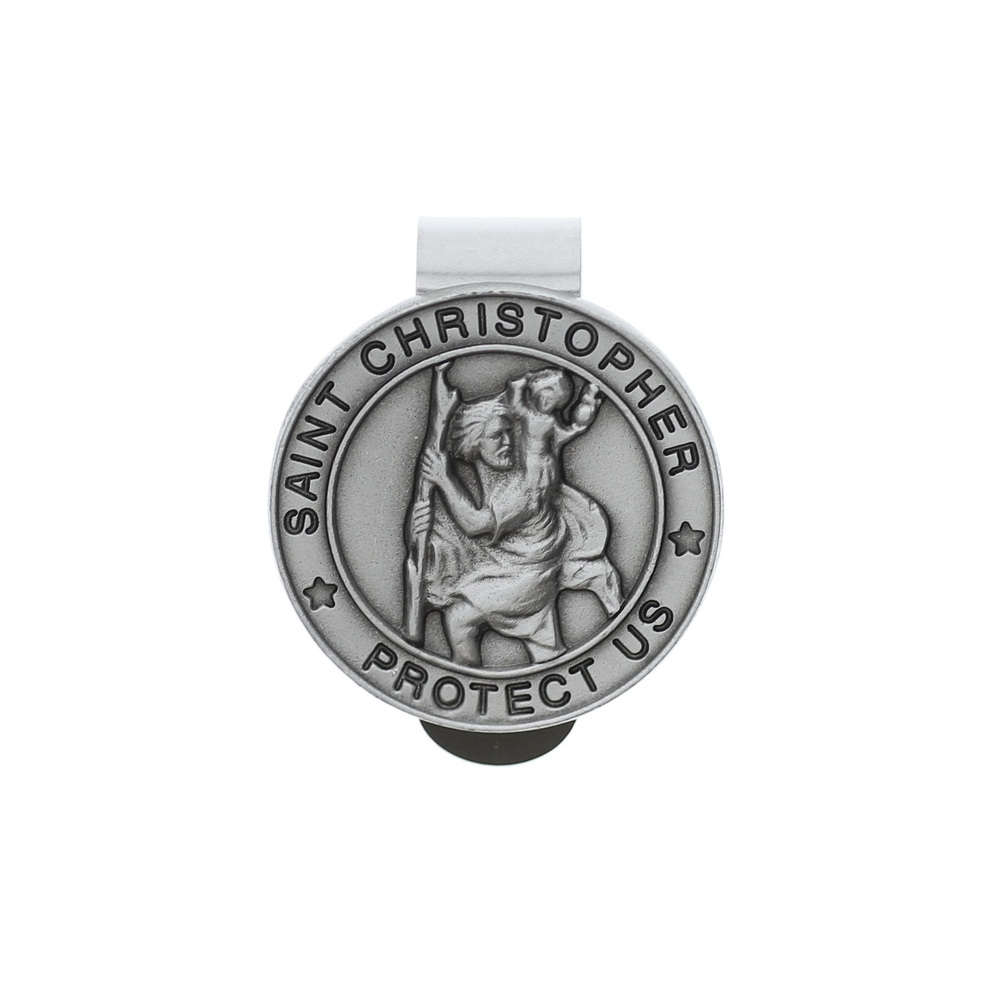 1 3/8 Inch Dia HIR Round Bronze Saint St Christopher Go Your Way in Saftey Proctection Visor Clip 