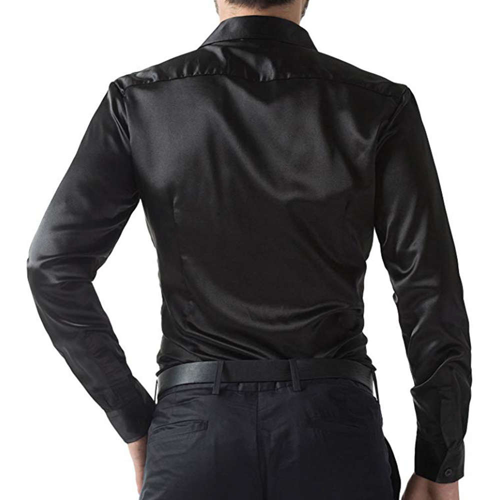 Focusnorm Men Formal Satin Silk Dress Shirt - image 4 of 5