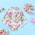 thumbnail image 3 of Younger Tree Infant Baby Girl One-Piece Swimsuit Long Sleeve Rash Guard Swimwear Hat Bathing Suit Set for 0-3 Months, 3 of 6