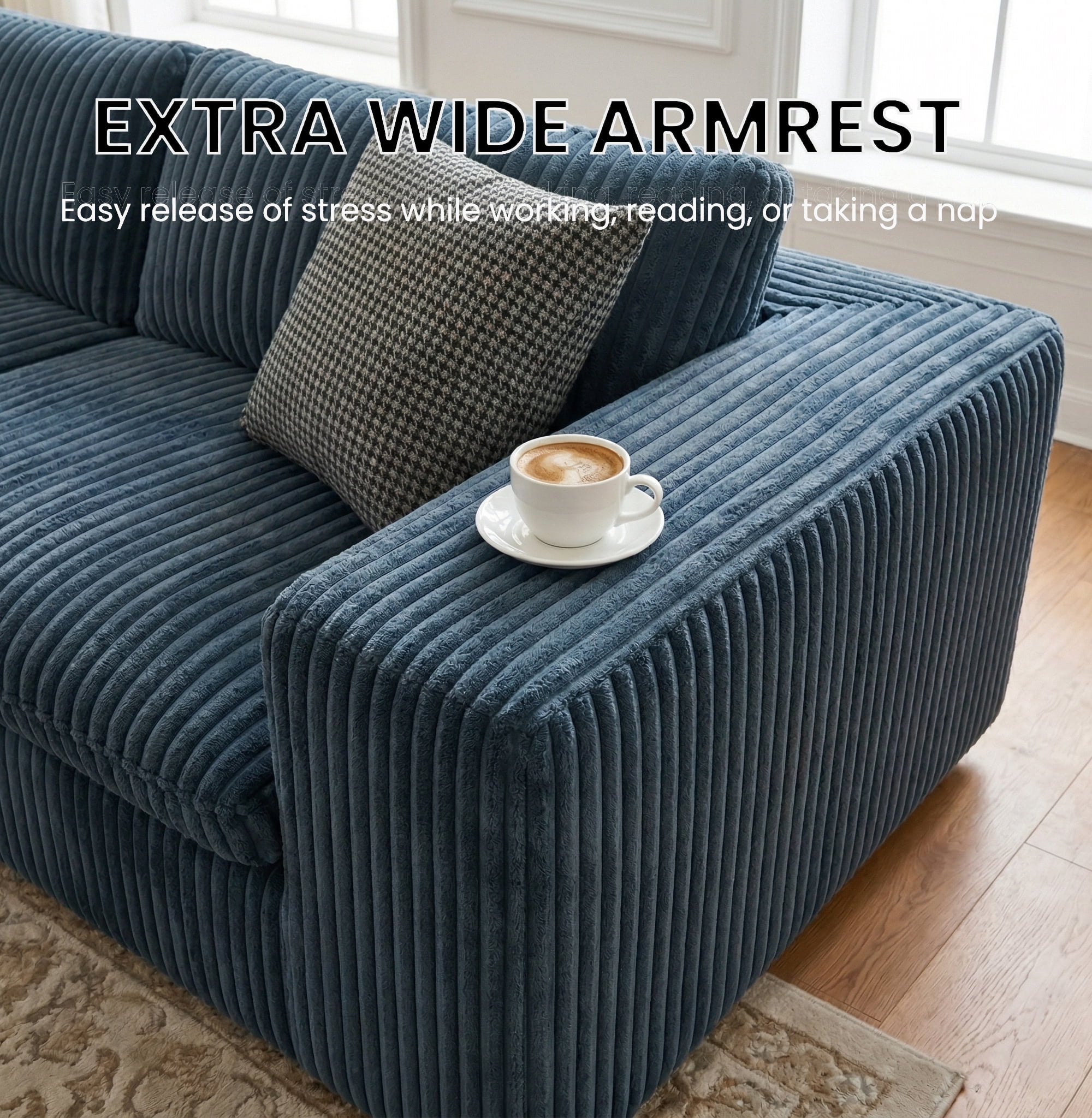 Eyisean 78.8" Corduroy Cloud Loveseat Couch with Ottoman, 2 Seater Comfy Boneless Couch with Throw Pillow, Removable Cushion, Lounge Sofa in a Box, Modular Sectional Sofa for Living Room, Bedroom