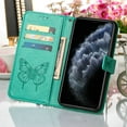 thumbnail image 4 of Dteck iPhone 11 Pro Case, Butterfly Patterned Wallet Case, Magnetic Hand Strap Credit Card Holder Slots Synthetic Leather Kickstand Protective Cover For iPhone 11 Pro, Green, 4 of 10