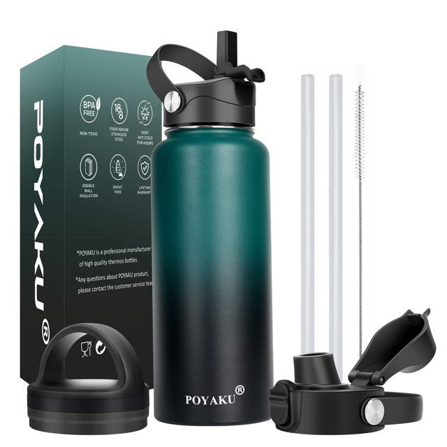 Botella de agua POYAKU de acero inoxidable con aislamiento de 950 ml y pajita