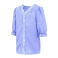 thumbnail image 5 of XXWXYD Girls Lace Trim Blouse, Elegant Puff Sleeve Hollow Out Shirt, Summer Casual V Neck Loose Fit Trendy Tops, 5 of 9