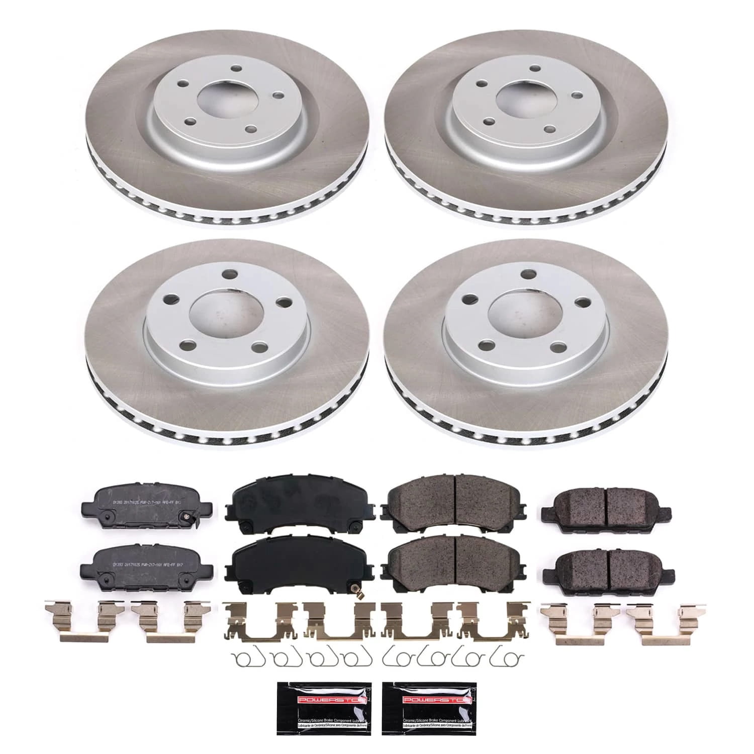 PowerStop Front and Rear Semi-Coated Rotor and Low-Dust Ceramic Brake Pad Kit SC7584