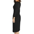 thumbnail image 3 of Sedceaty Women Spring Dress with Waist Belt, Plain Color Long Lantern Sleeve Crew Neck Knitted Pleated Dress, Ladies Fall Midi One-Piece, 3 of 7