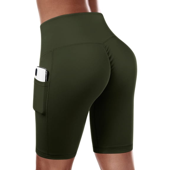 Women Basic Slip Bike Shorts Compression Workout Leggings Yoga Shorts Pants Army Green S