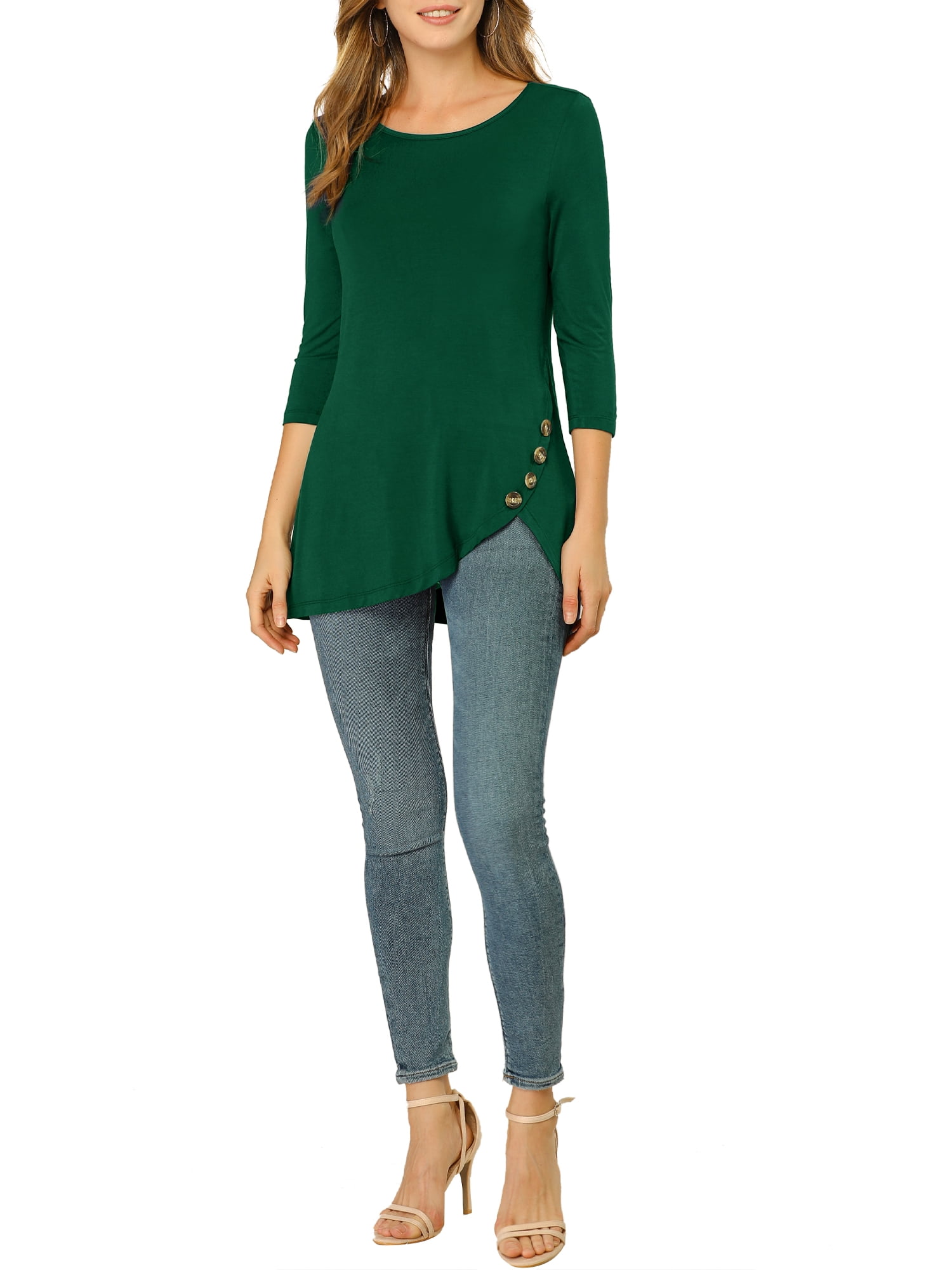 DARING DIVA Women's Casual Stretchy Tunic Asymmetric Hem Top 3XL Dark Green