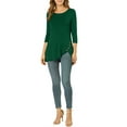thumbnail image 2 of INSPIRE CHIC Women's Tops Round Neck 3/4 Sleeve Button Decor Irregular Hem Casual Style Blouse S Dark Green, 2 of 7