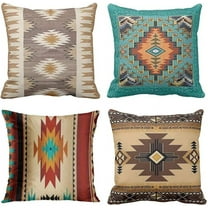Set of 4 Throw Pillow Covers Tribal Western Geometric Colorful Nature Color Patterns Turquoise Orange Decorative Pillow Cases Home Decor Square 16x16 Inches Pillowcases