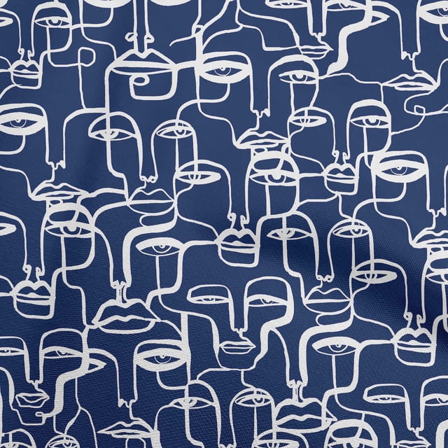 oneOone Viscose Jersey Dark Blue Fabric Abstract Face Craft Projects Decor Fabric Printed By The Yard 60 Inch Wide