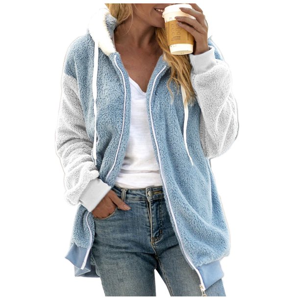 Gibobby Chamarra de invierno para mujer, Abrigos de Invierno para Mujer, Chaquetas largas con Capucha de Forro Polar difuso con Botones (Azul celeste,CH)