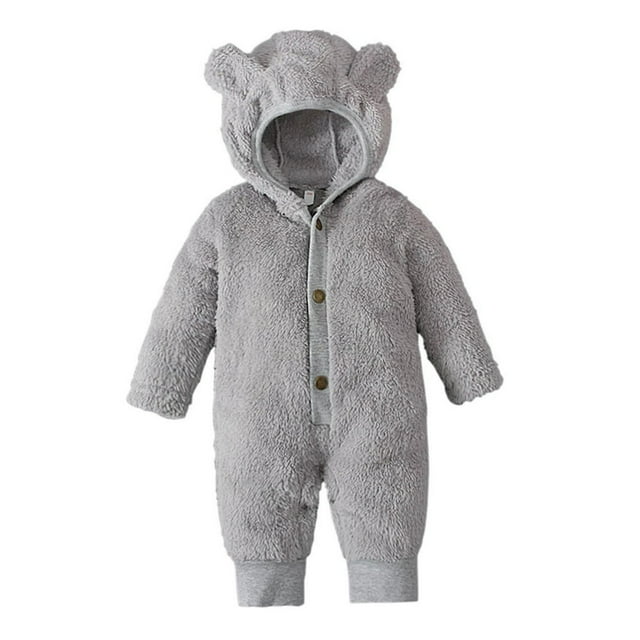 YOPTOP Clearance Items All !Teddy Bear Onesie Baby Snowsuit Plush Cute Winter Coat Warm Hooded Footie Fleece Jumpsuit Rompers For Girls Boys,Grey,0-3months