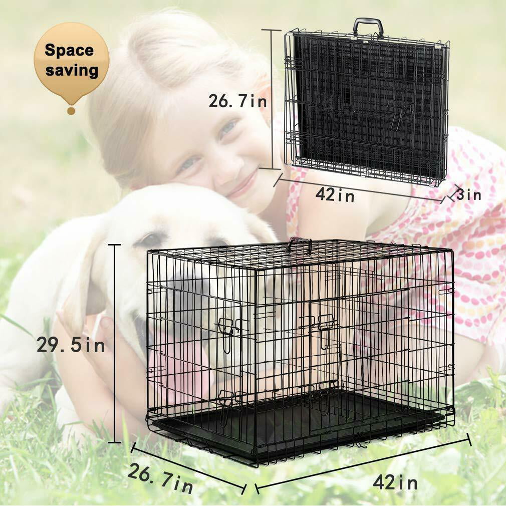 42" 2 Doors Pet Folding Suitcase Dog w/Divider Cat Crate Cage Kennel w/Tray LC 