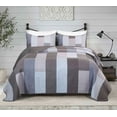 thumbnail image 2 of Chezmoi Collection Sora 3-Piece Pre-Washed Plaid Checkered Grid Patchwork Stripe Cotton Quilt Set, King Size, 2 of 9