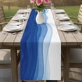 thumbnail image 4 of Ombre Blue Waves Table Runner - 90 Inch Long Abstract Art Gradient Modern Cotton and Linen Blended Dress Scarves Farmhouse Table Runner for Kitchen Dining, Coffee Table, 13" x 90", 4 of 8