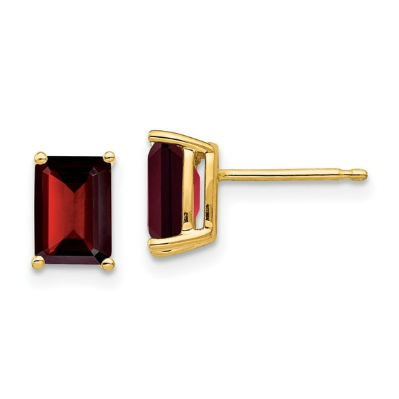 Primal Gold 14 Karat Yellow Gold 7x5mm Emerald Cut Garnet Earrings