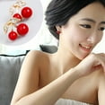 thumbnail image 3 of UDIYO Women Red Cherry Clear Rhinestone Ear Studs Beads Golden Alloy Leaves Earrings, 3 of 7