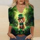 thumbnail image 1 of TaTaai Women V-Neck 3/4 Sleeve St. Patrick's Day Print Loose Top Casual Fashion T-Shirt Ladies Spring Holiday Gathering Wear Lightweight Breathable Non-See-Through No Fading Top Gift, 1 of 5