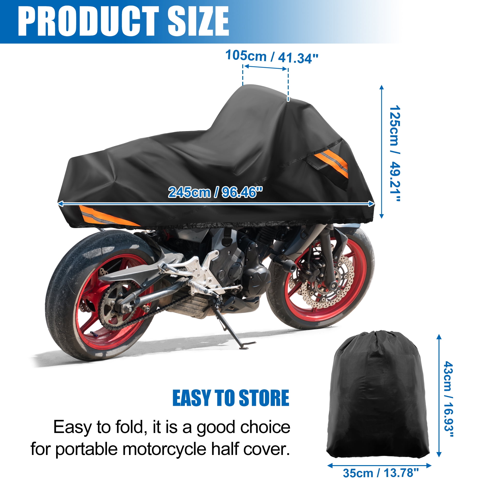 Unique Bargains 96.46" Length Black Motorcycle Half Cover Outdoor Waterproof Rain Dust Protector