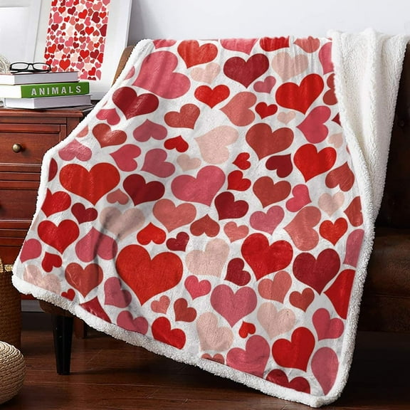 Sherpa Fleece Throw Blanket Cozy Soft Warm Bed Blankets,Valentine''s Day Love Dark Red Pink Heart Fuzzy Plush Microfiber Lightweight Blankets All Season for Couch Sofa 40x50IN