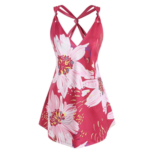 Tallo de flores de talla grande, tapa sin mangas anudada Rosegal Camisetas sin mangas de talla grande