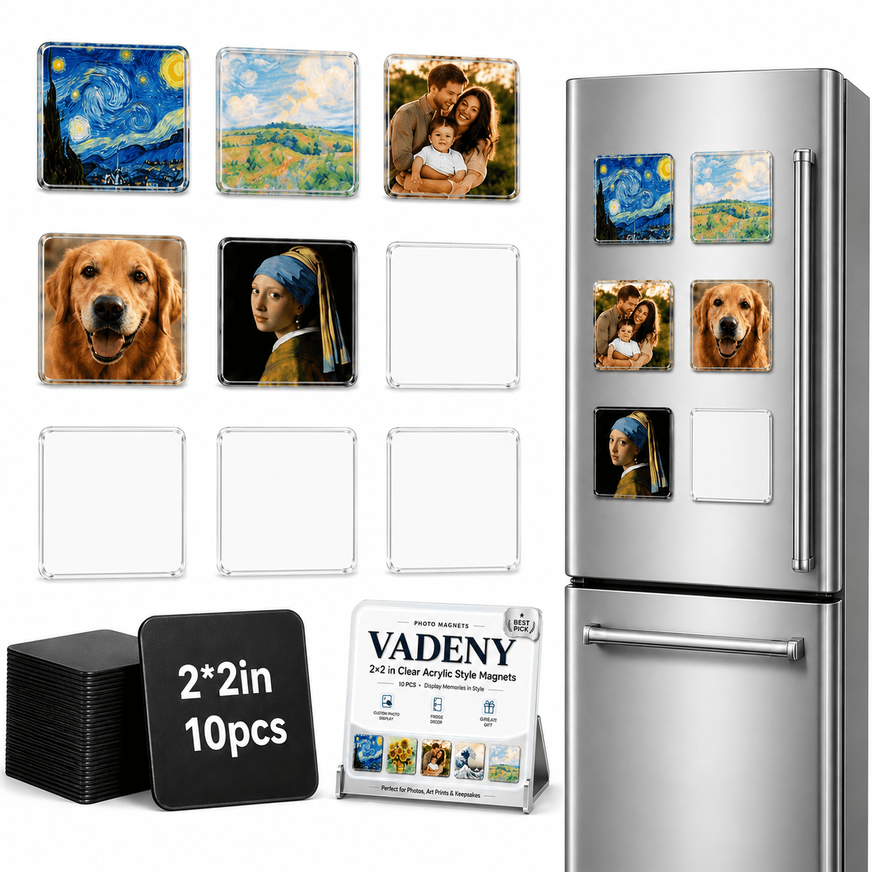 Clear Acrylic Diy Fridge Magnet Set 10 Pack Adhesive Backing Square Magnetic Photo Frames Custom Picture Craft Kit Kitchen Office Classroom Home Decor