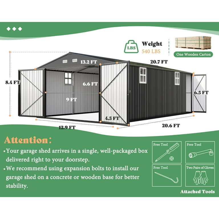 LUXOAK 13.2x20.7x8.4 ft Outdoor Storage Shed, Huge Metal Shed with
