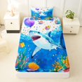 thumbnail image 3 of Castle Fairy Watercolor Birthday Shark Art Twin Sheets 3pcs,Confetti Gift Coral Party Print Bedding,Purple Cyan,1 Fitted Sheet,1 Flat Sheet and 1 Pillowcase, 3 of 6