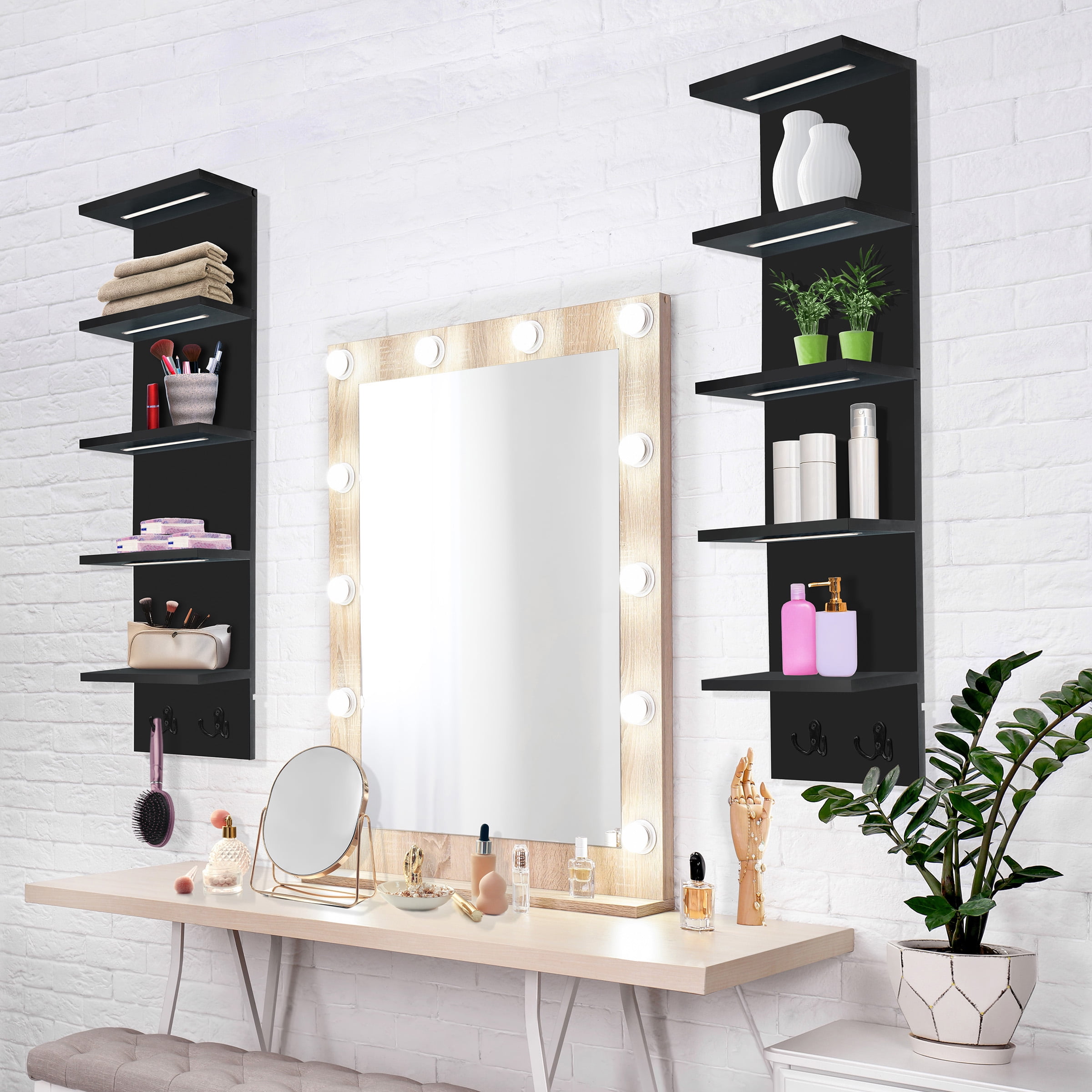 Sorbus 5 Tier Black Floating Wall Shelf with LED Lights, Storage & Home Decor Display