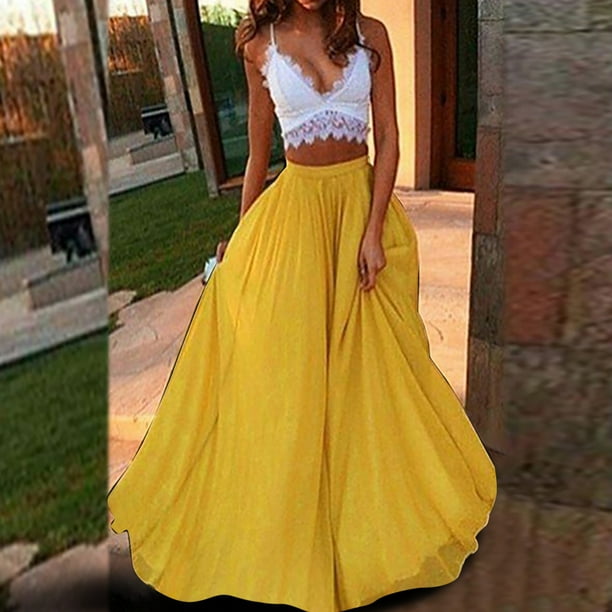 Faldas para mujer Faldas largas Moda Primavera Cinturon Boton Cremallera Cintura alta Falda retro solida plisada Odeerbi ODB 5 Walmart en linea