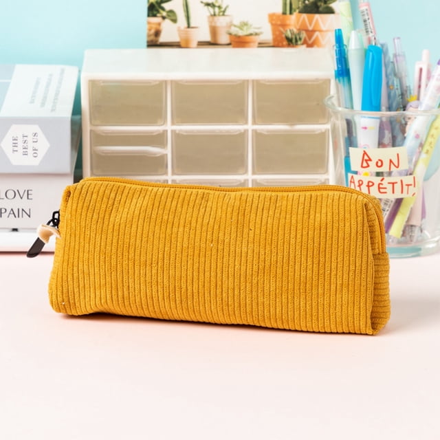 Estuche de Lápices de Pana Vintage de Gran Capacidad, Bolsa de Papelería Unicolor, Bolso para Bolígrafos de Tela Suave con Cremallera 20x7.5x4.5cm Verde Rosa Amarillo Caqui