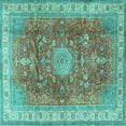 thumbnail image 1 of Ahgly Company Indoor Square Medallion Turquoise Blue Traditional Area Rugs, 7' Square, 1 of 4