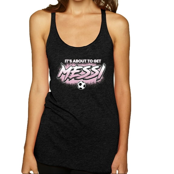 Wild Bobby It's About To Get Miami Soccer GOAT Sports Women Tri-Blend Racerback Tank Top, Vintage Black, Small