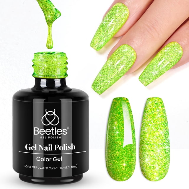 Esmalte de uñas en gel Beetles Green Glitter, 15 ml, para manicura