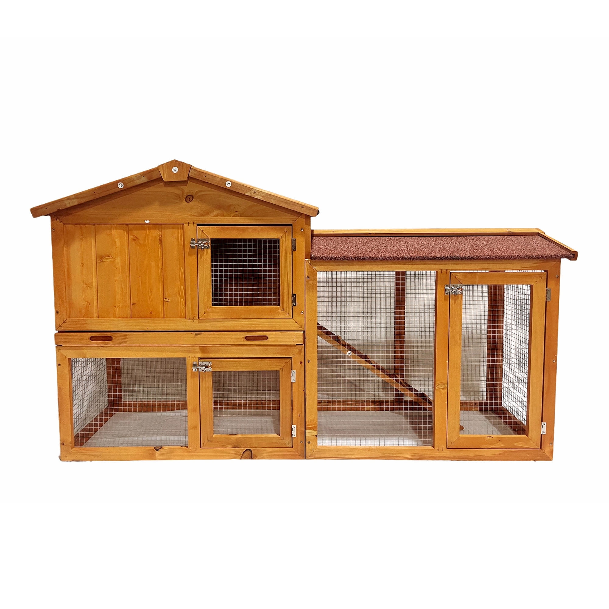 Pefilos 57" Wood Rabbit House for Outdoor, Indoor Rabbit Cage Large Bunny Hutch, Brown Pefilos 57" Wood Rabbit House for Outdoor, Indoor Rabbit Cage Large Bunny Hutch, Brown