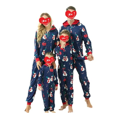 

Christmas Family Matching One-Piece Pajamas Zip up Hooded Romper Long Sleeve Jumpsuit Holiday Loungewear Sleepwear