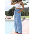 thumbnail image 2 of Women's Summer Linen Blend Palazzo Pants - Wide Leg Trousers with Pockets, Drawstring & Elastic Waist, Lightweight Casual, 2 of 6