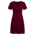thumbnail image 7 of Summer Dresses for Women Under $10 Fashion Dress Solid Casul V-Neck Knee-Length Short Sleeve Long Dress, 7 of 7
