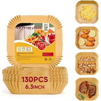 Katbite Air Fryer Paper Liners, 6.3 in Square, 130 Count, Unbleached, Non-Stick, Oil-Proof, Disposable