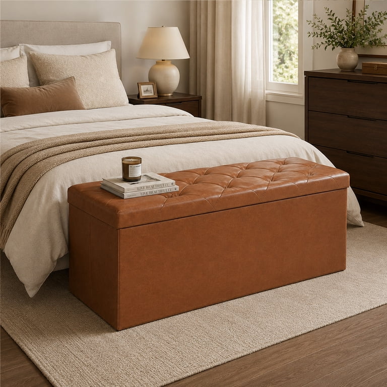 Nnovaroom 43 In Storage Ottoman Bench, Brown photo 6