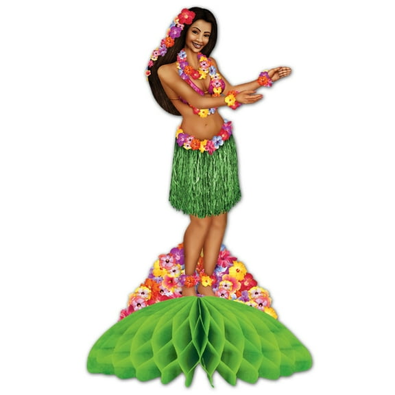 Party Central Club Pack of 12 Green Hawaiian Luau Hula Dancer Centerpieces 14"