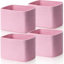 Rope Basket for Storage - 12”x10”x9” Storage Bins, Decorative Basket for Blankets, Woven Basket with Handles, Storage Baskets for Shelves, Home, Laundry (4 Pack, Pink)