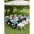 thumbnail image 3 of Teal Blue Black Geometric Outdoor Tablecloth - 60x102 Inch Rectangle Dining Table Cover, Modern Abstract Art Block Waterproof Outdoor Table Cloth with Umbrella Hole & Zipper for Picnic/Patio/Party, 3 of 7