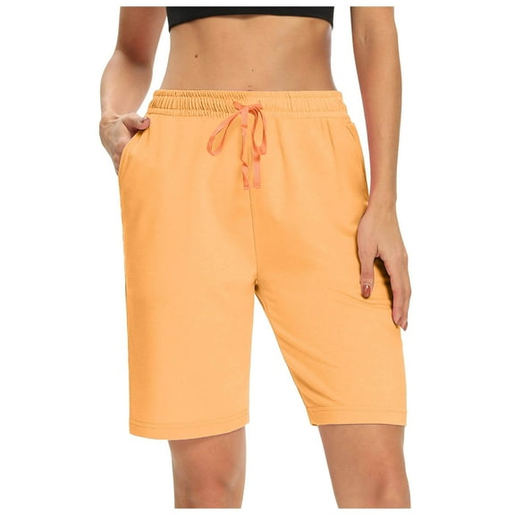 wamacs Women's Cotton Bermuda Shorts Knee Length Comfy Lounge Drawstring Athletic with Deep Pockets Summer Short (Brown,M)