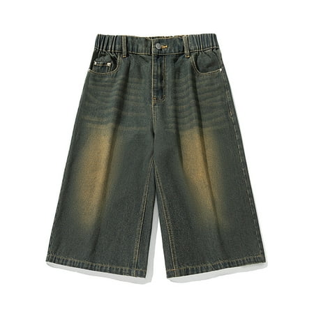 MHFRRA Men s Jeans Men s Casual Denim Capri Jeans with Splatter Paint Design Comfortable Summer Wear Slim Fit Cropped Trousers for Everyday Outfits