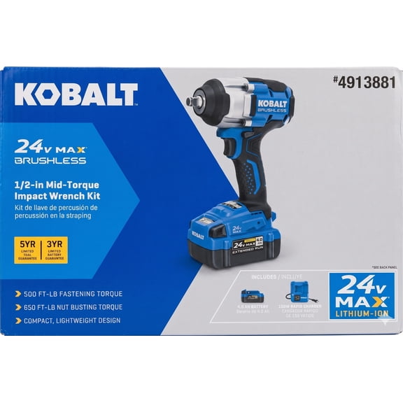 Kobalt Next-Gen 24-Volt Max 1/2-in Drive Brushless Cordless Impact Wrench (4.0Ah Battery & Charger Included)