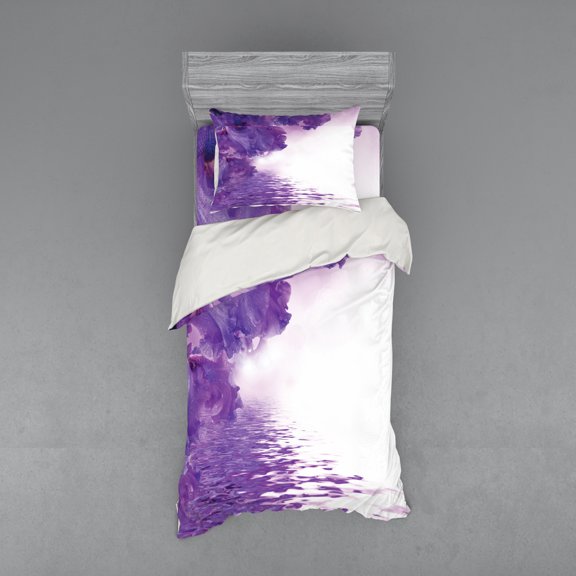 Ambesonne Flower Bedding Set 3 Pcs, Iris Petals, Twin, Violet White